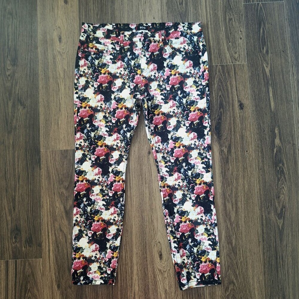 💙 BDG Floral Denim Pants - Mid Rise Twig Ankle